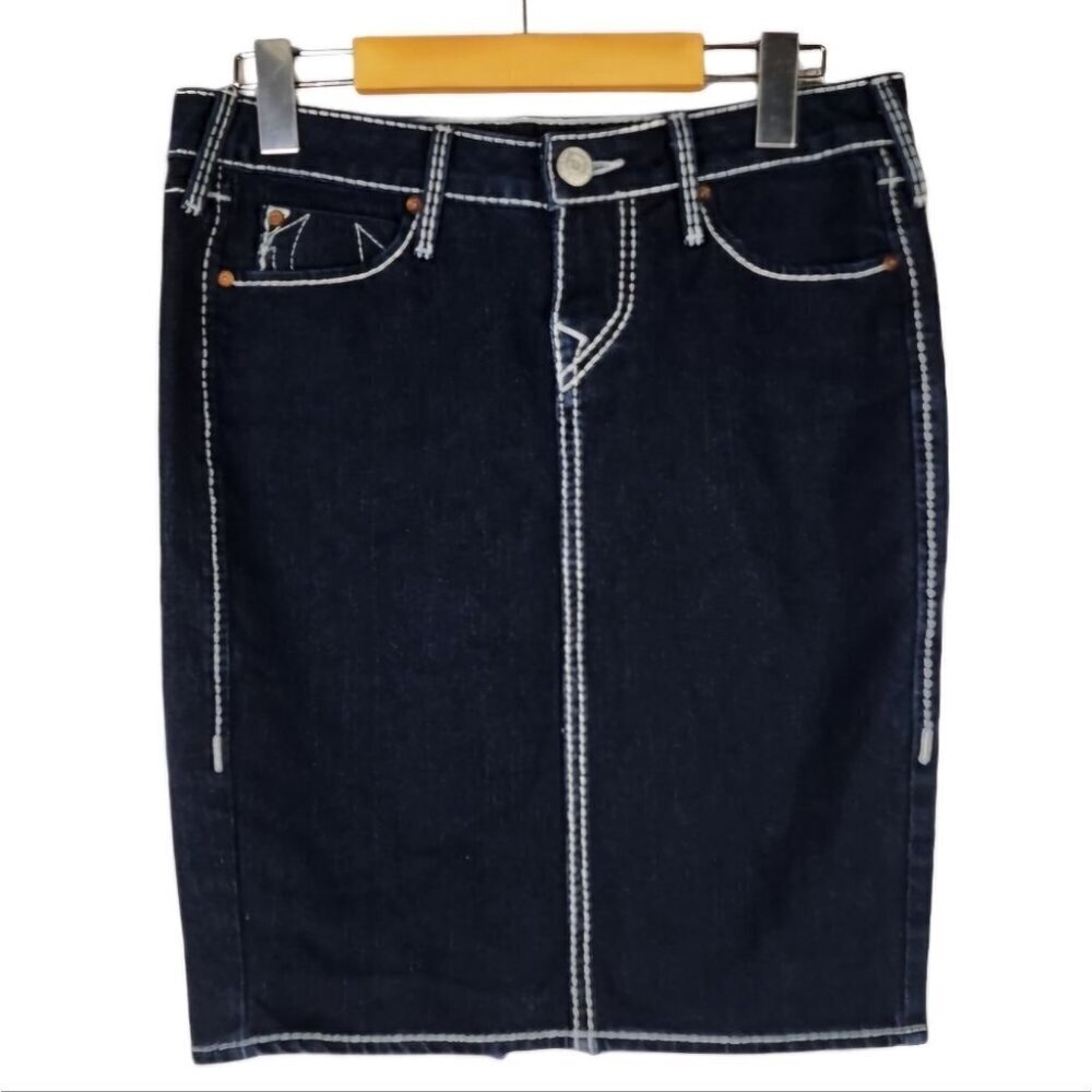 True Religion Dark Denim Pencil Skirt Festival Rodeo Size 27